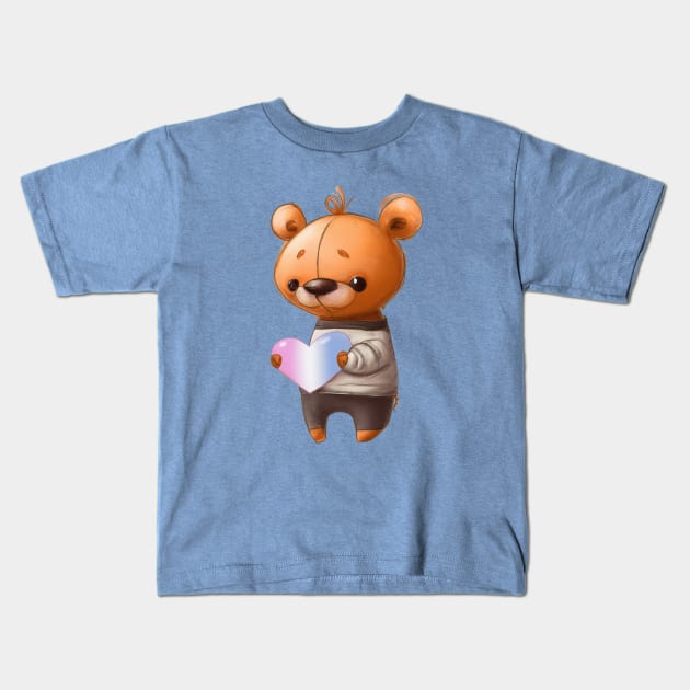 Teddy Bear with Trans Pride Heart Kids T-Shirt by Prideopenspaces